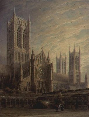 Catedral de Lincoln dos claustros, do século XIX de Frederick Mackenzie