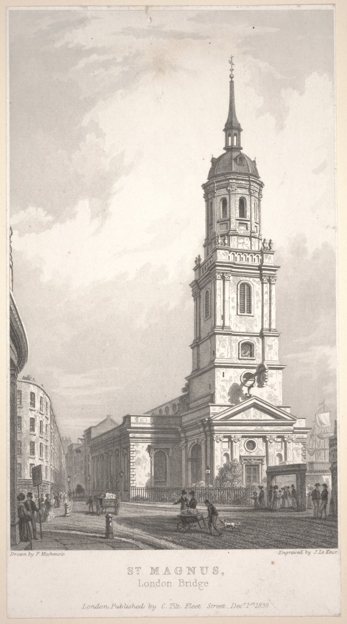 São Magnus, London Bridge, gravura de John Henry Le Keux (1783-1846) de Frederick Mackenzie