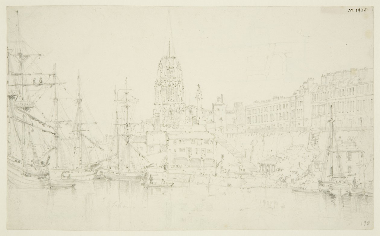St Mary Redcliffe e Redcliffe Wharf da ponte Prince Street de Frederick Mackenzie
