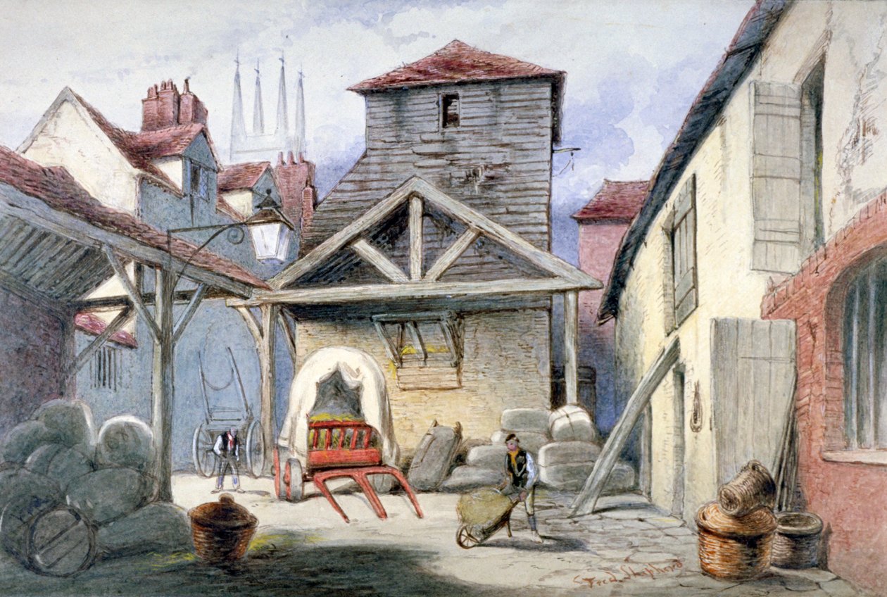 Pátio do Rose Inn, Farringdon Street, Cidade de Londres, 1838. de Frederick Napoleon Shepherd