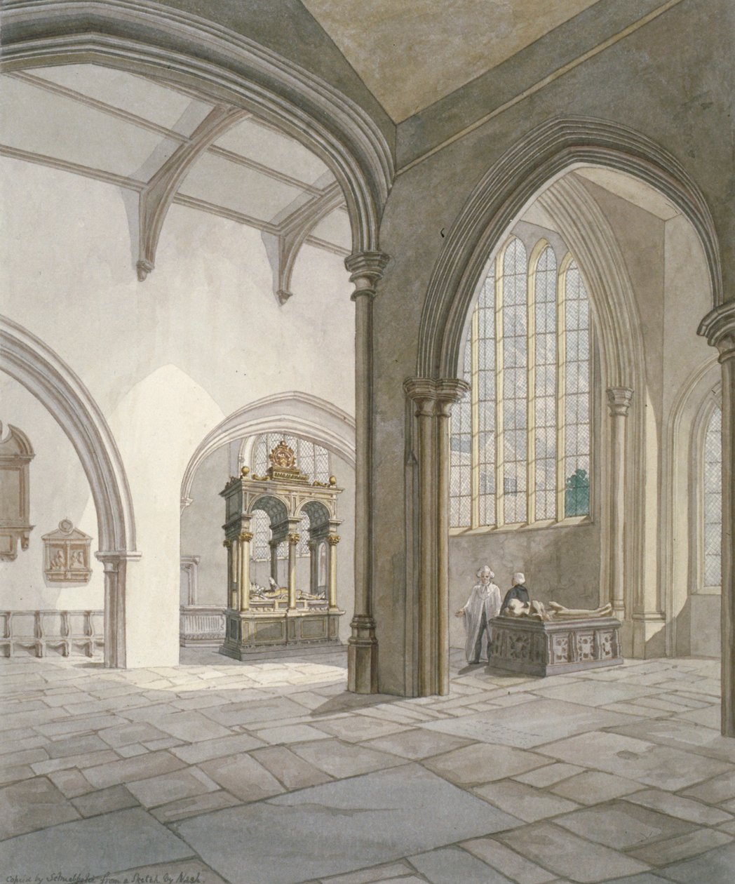 Vista interior sudoeste da Igreja de Santa Helena, Bishopsgate, Cidade de Londres, 1820 de Frederick Nash