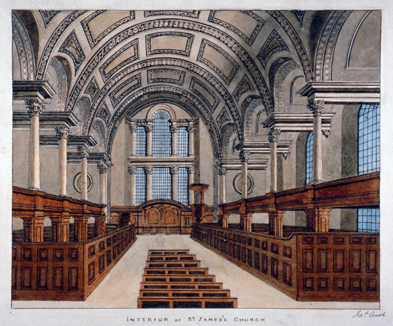 Vista interior olhando para o leste, Igreja de St James, Piccadilly, Londres, 1806. de Frederick Nash