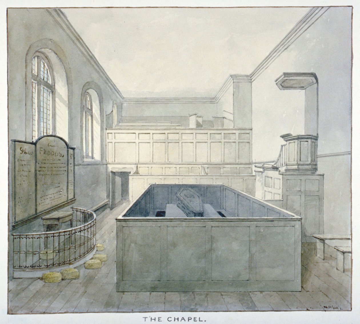 Vista interior da capela na prisão de Newgate, Old Bailey, cidade de Londres, 1840 de Frederick Nash