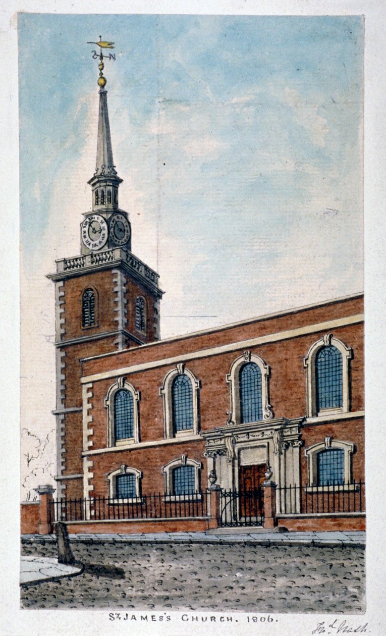 Vista da Igreja de St James, Piccadilly de Jermyn Street, Londres, 1806. de Frederick Nash
