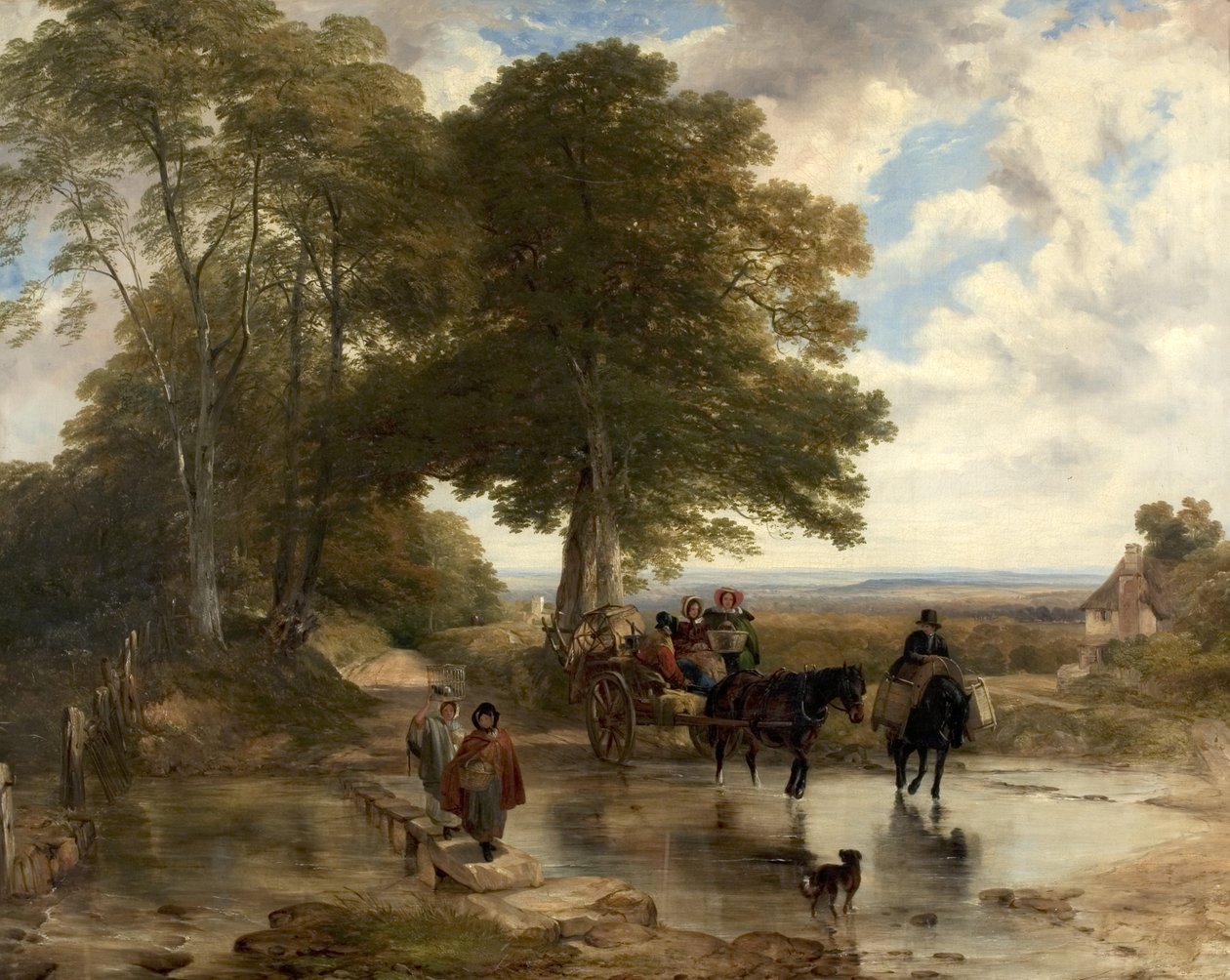 Carrinho de mercado em um riacho, 1845 de Frederick Richard Lee
