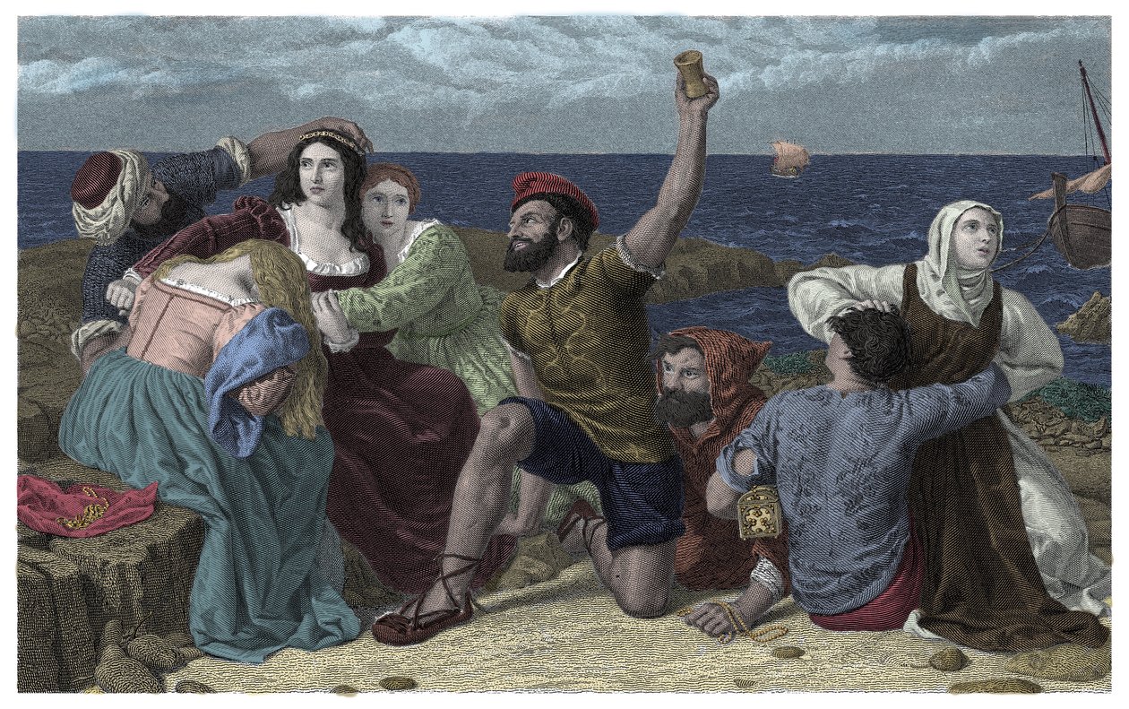 Piratas do Mar Mediterrâneo Jogam Prisioneiros na Ilustração de Frederick Richard Pickersgill (1820-1900) 1869 de Frederick Richard Pickersgill