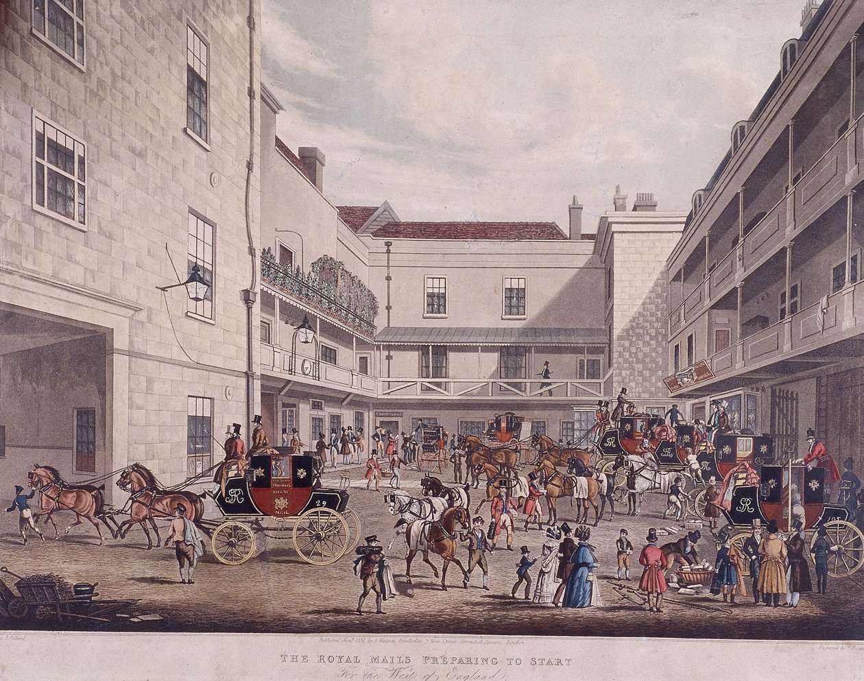 Treinadores do Royal Mail em Lad Lane, Londres, 1831 de Frederick Rosenberg