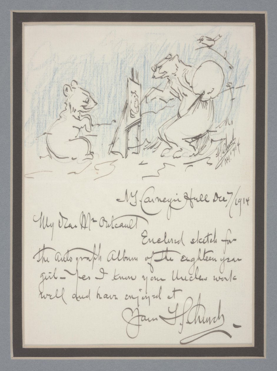 Carta autografada com esboço de Frederick Stuart Church