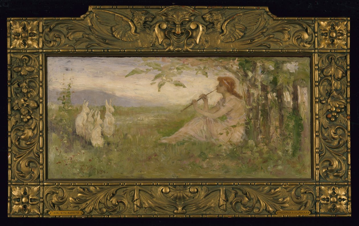 Menina com Coelhos, 1886. de Frederick Stuart Church