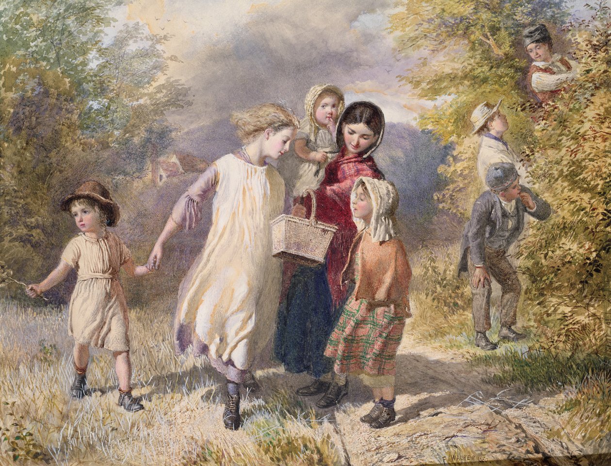 Blackberrying, 1860 (wc no papel) de Frederick Walker
