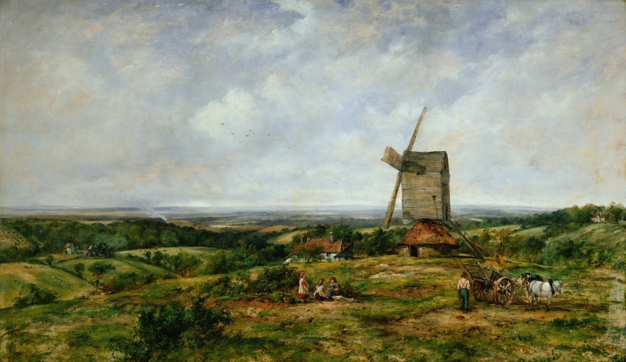 Paisagem com figuras de um moinho de vento de Frederick Waters Watts