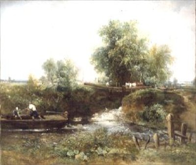 Travessia do Rio com Cavalos e Skiff de Frederick Waters Watts