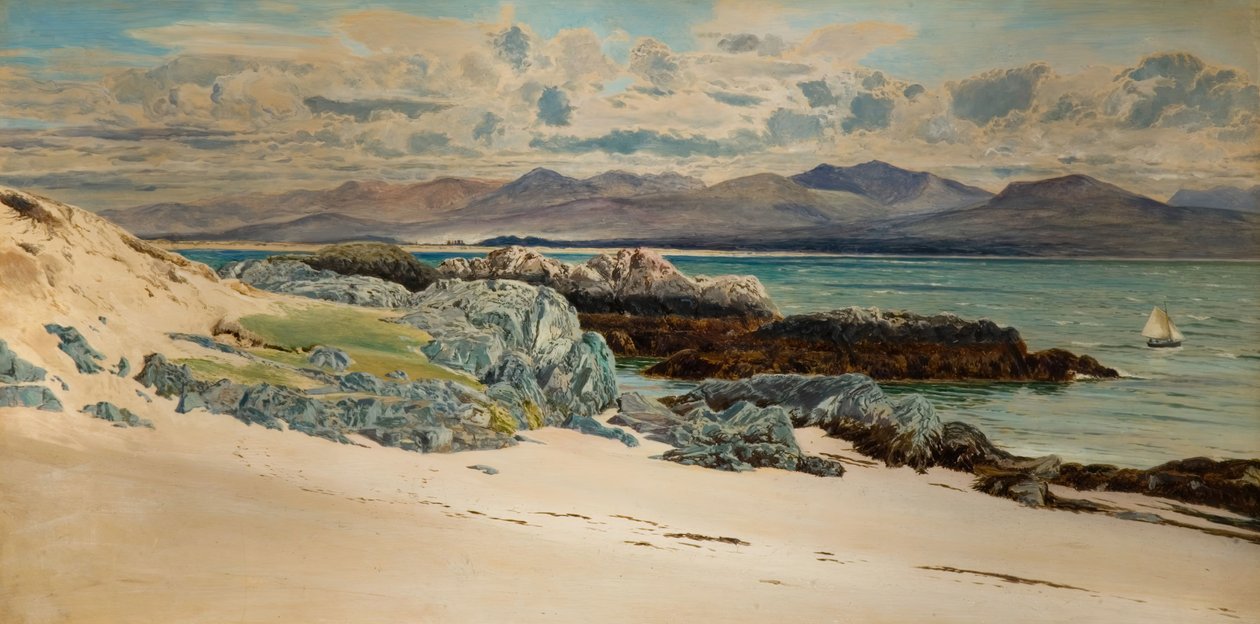 Snowdon e Caernarvon da ilha de Llanddwyn, 1917. de Frederick William Hayes