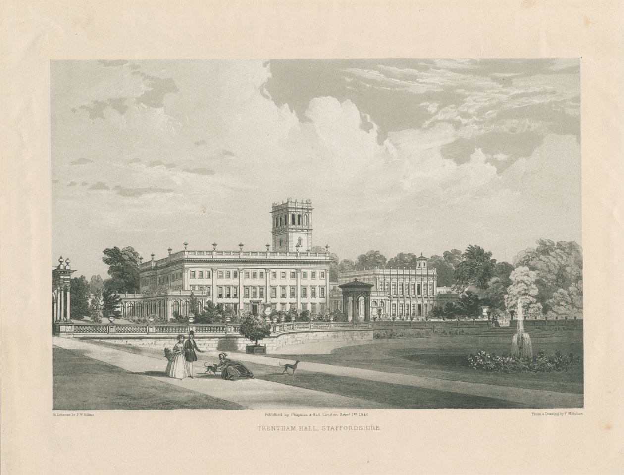Trentham Hall: gravura litotinta, nd [c 1846] (impressão) de Frederick William Hulme