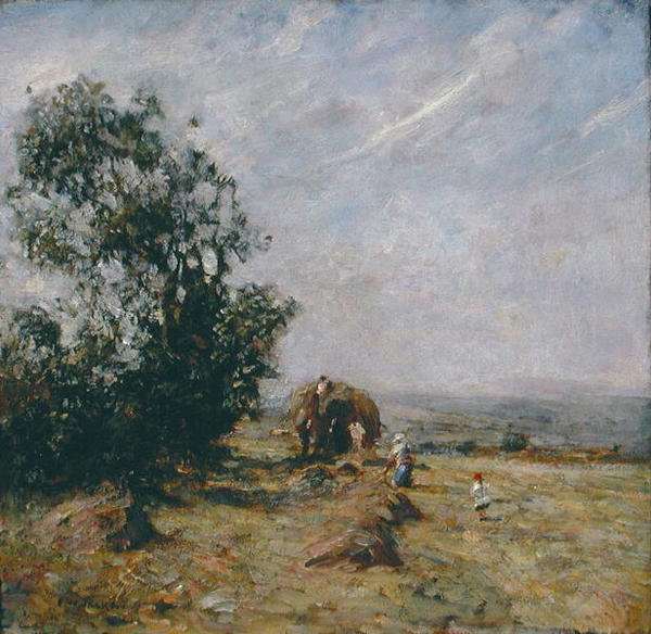 Cena de Colheita (óleo a bordo) de Frederick William Jackson