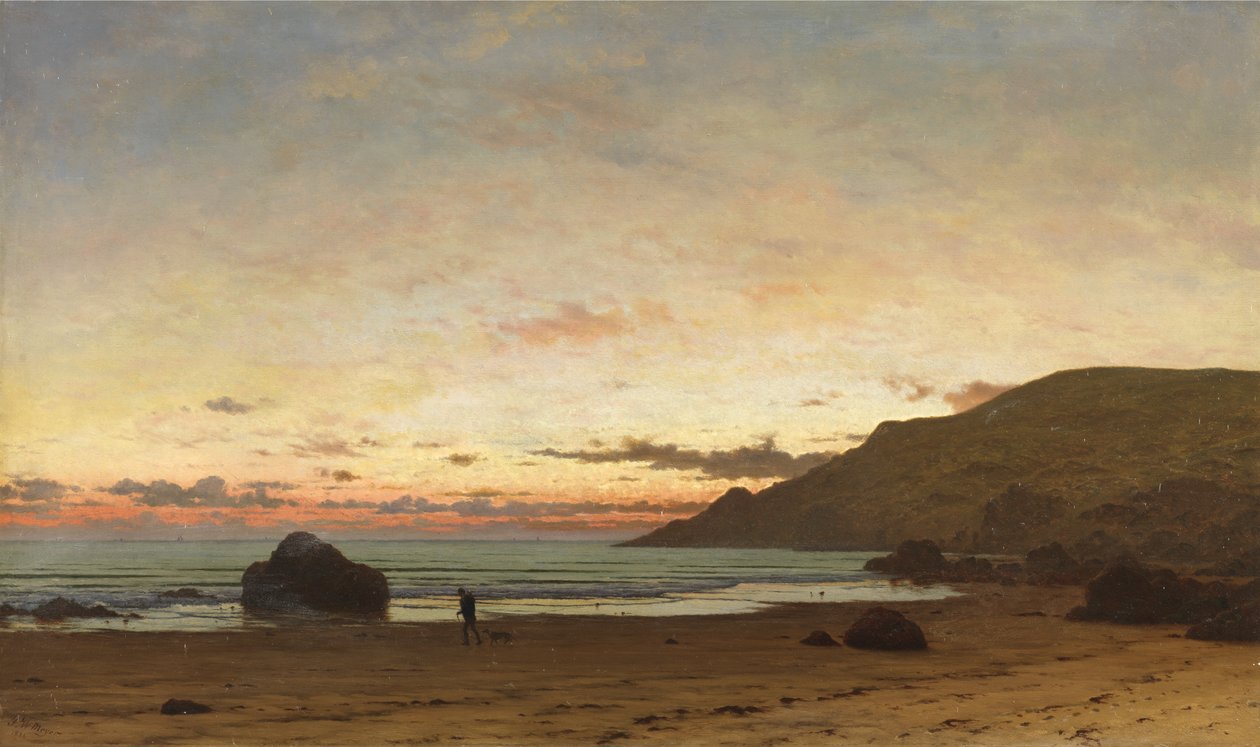 Cena costeira com um homem e um cachorro, 1886 de Frederick William Meyer