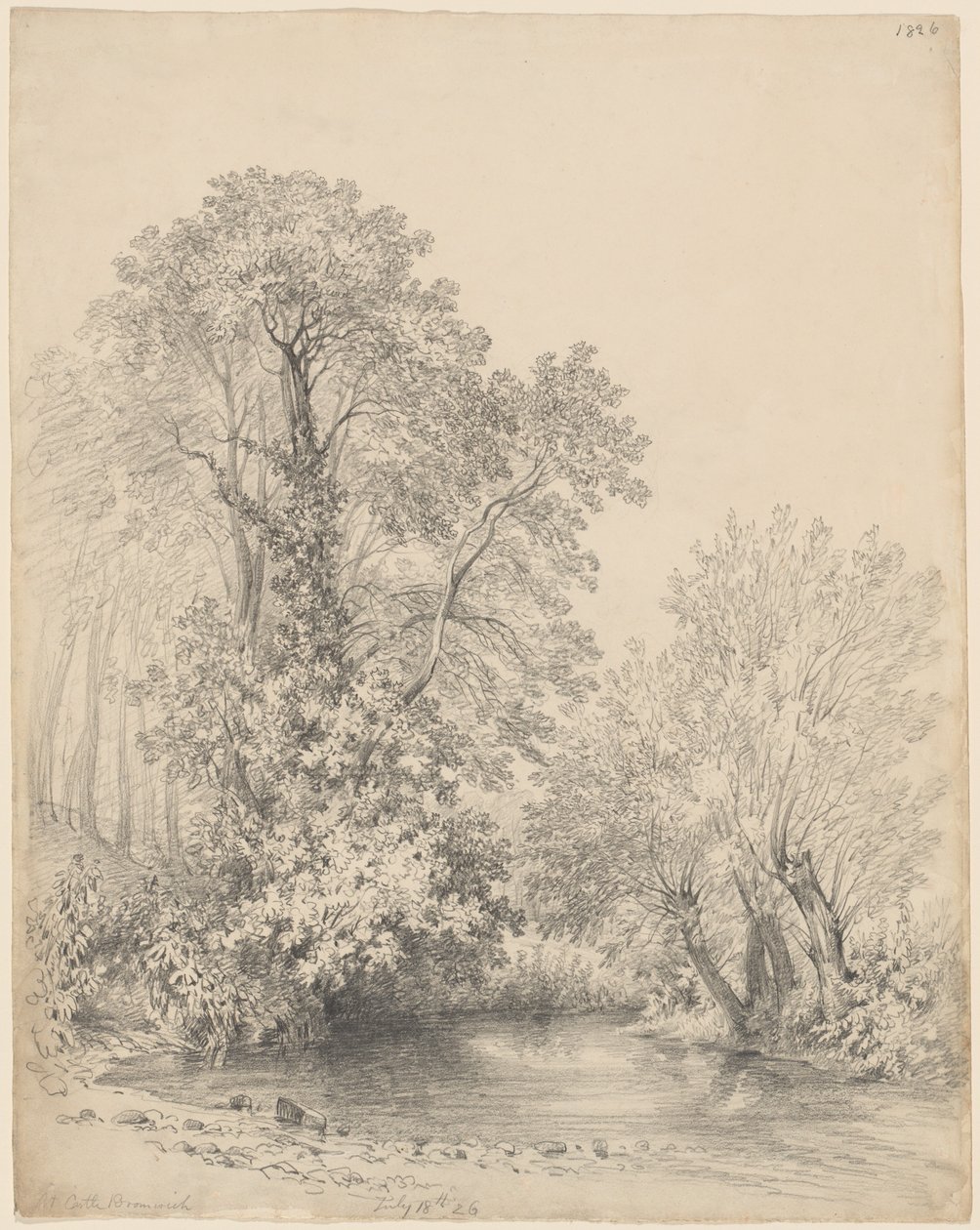 Árvores à beira do rio no Castelo Bromwich de Frederick William Watts