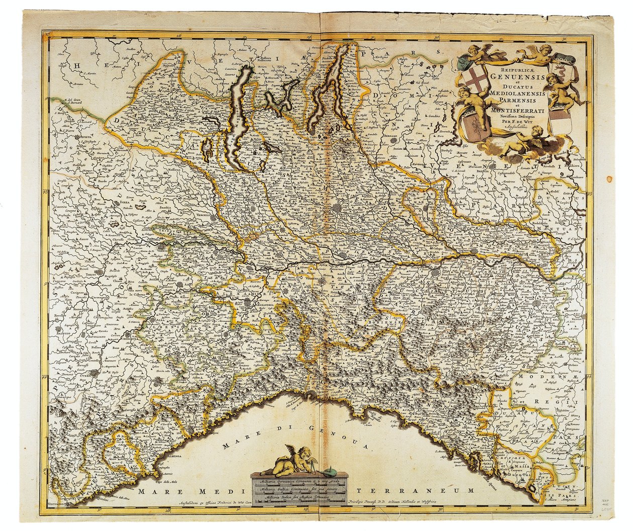 Genoa Republic, Ducado de Milão, Parma e Monferrato, Mapa de Frederik de Wit, Amesterdão, Gravura em cobre de Frederick de Wit