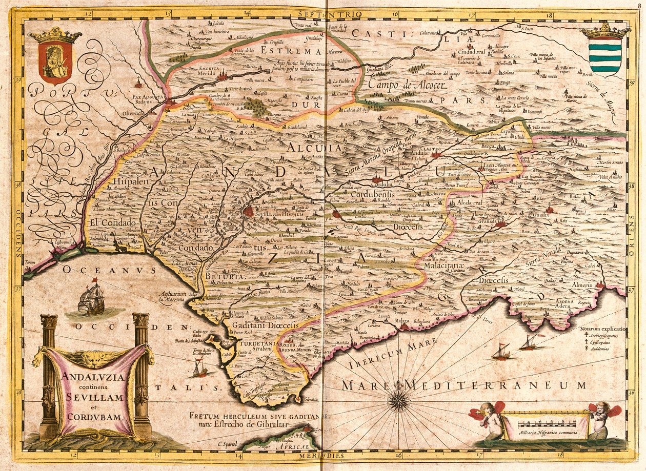 Mapa da Andaluzia, com Sevilha e Córdoba (Espanha) (gravura de Frederick de Wit