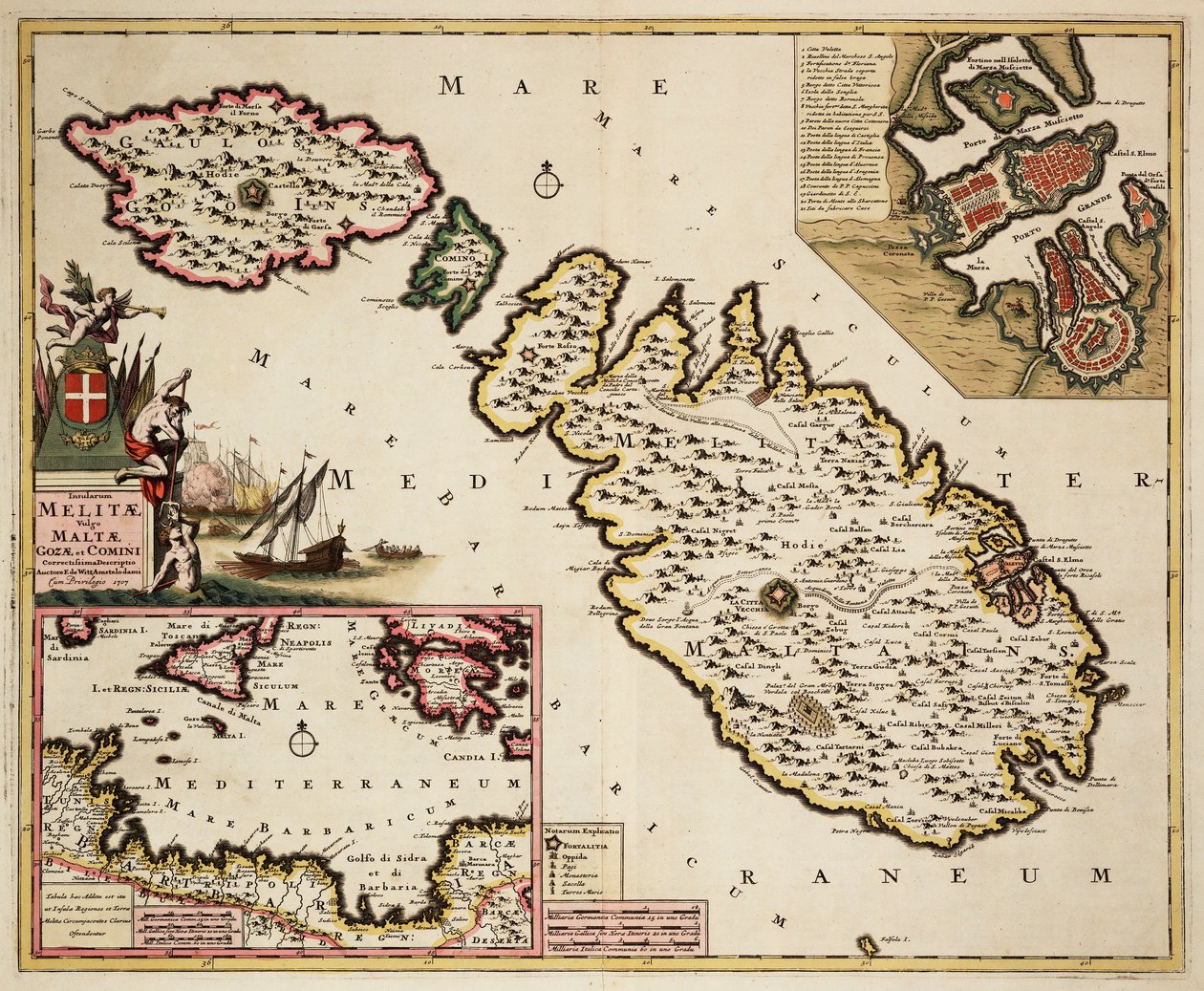 Mapa de Malta, Gozo e Comino de Frederick de Wit