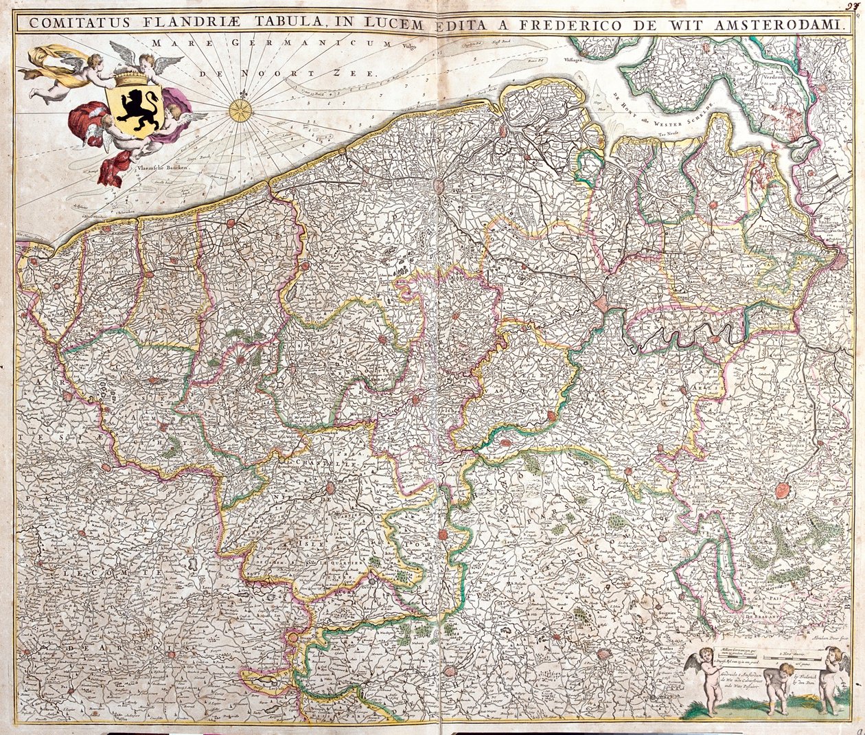 Mapa do Conde de Flanders (França e Bélgica) (gravura de Frederick de Wit