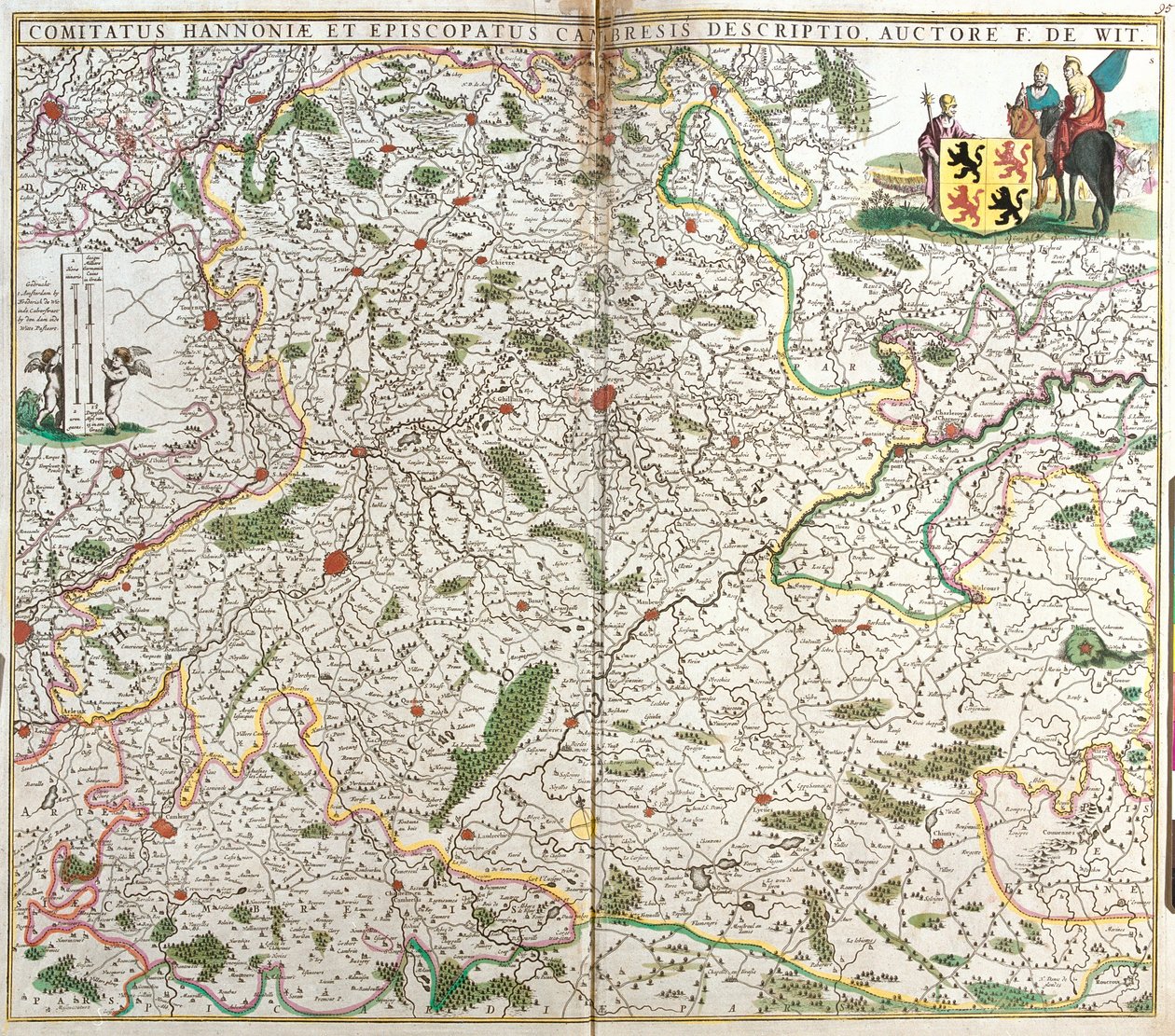 Mapa do Conde de Hainaut (Hainau) (Bélgica) e do Eveche de Cambresis (França) (gravura de Frederick de Wit