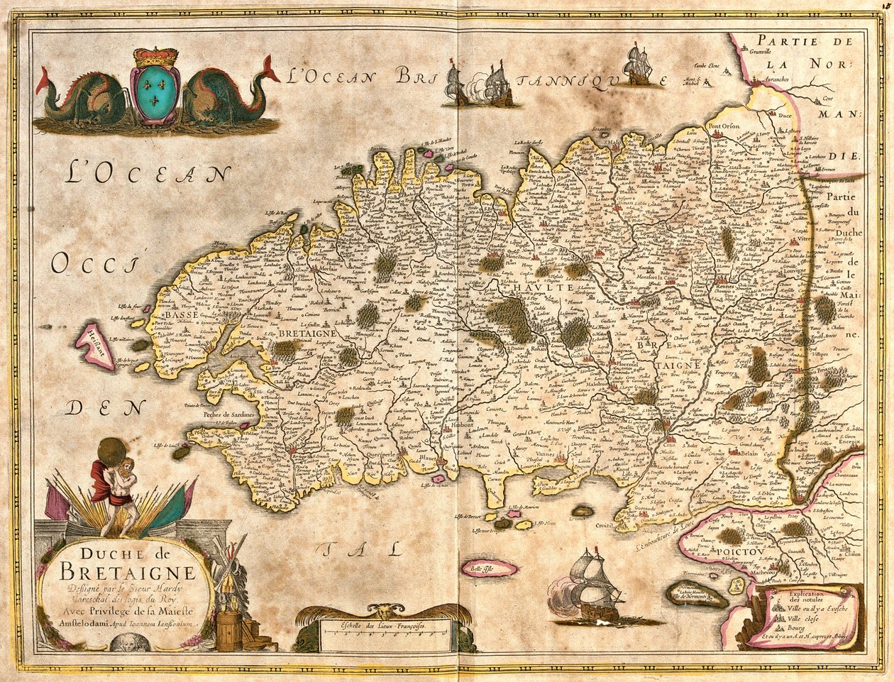 Mapa do Duche da Bretanha (França) (gravura de Frederick de Wit