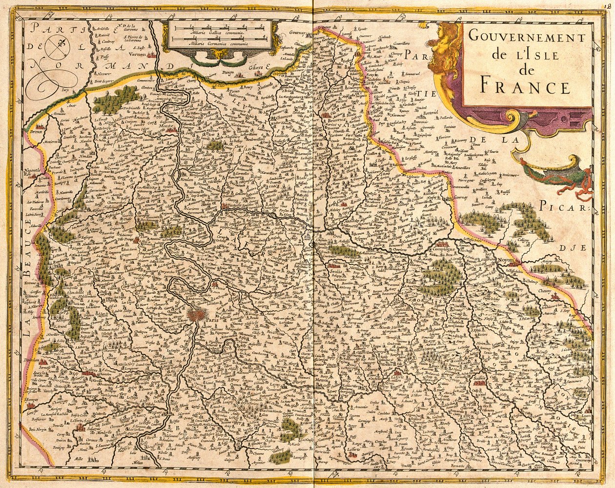 Mapa da Ile de France (França) (gravura de Frederick de Wit