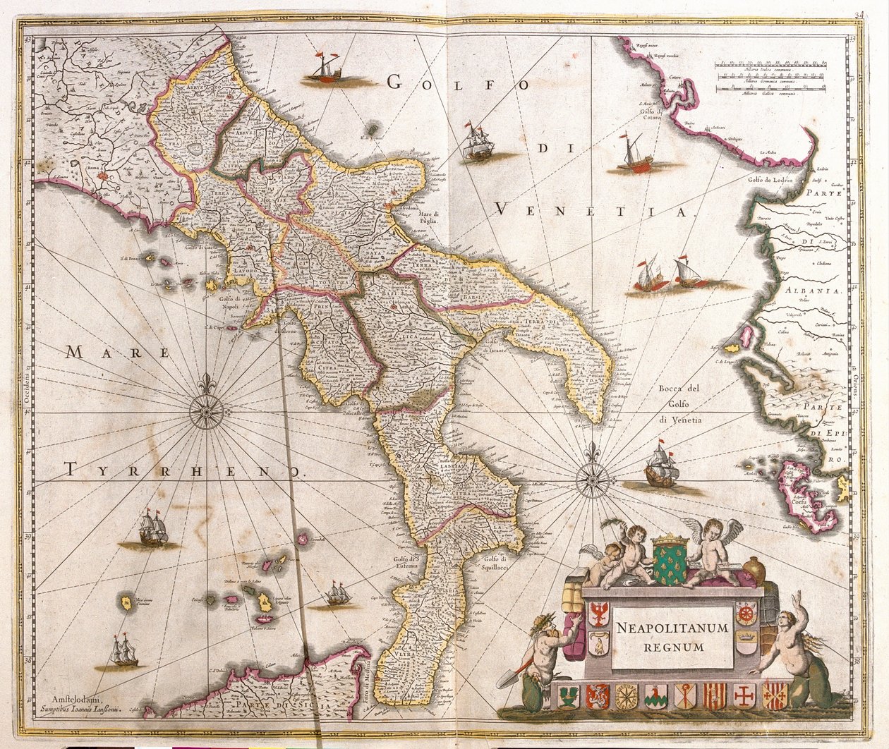 Mapa do Reino Neapolitano (Itália) (gravura de Frederick de Wit