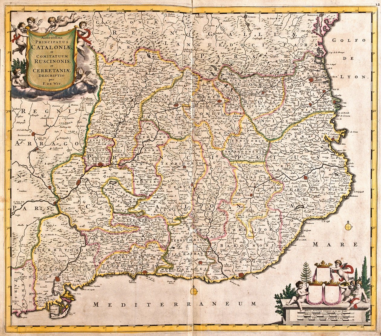 Mapa do Principaut de Catalunya (Espanha) (gravura de Frederick de Wit