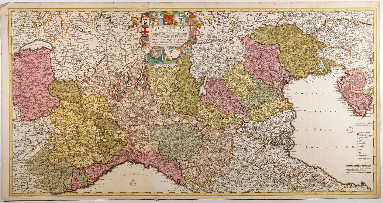 Norte de Itália. Mapa por Frederik de Wit, Amsterdam, Gravação em cobre. 1705 de Frederick de Wit