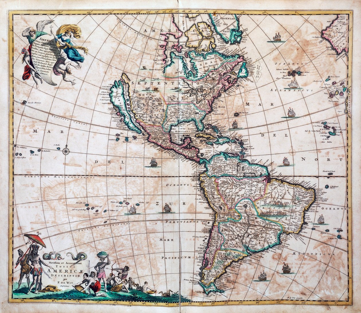 Novissima et totius Americae descriptio accurate, map of Americas and Pacific de Frederik de Wit (1629 ou 1630-1706), Amsterdam de Frederick de Wit