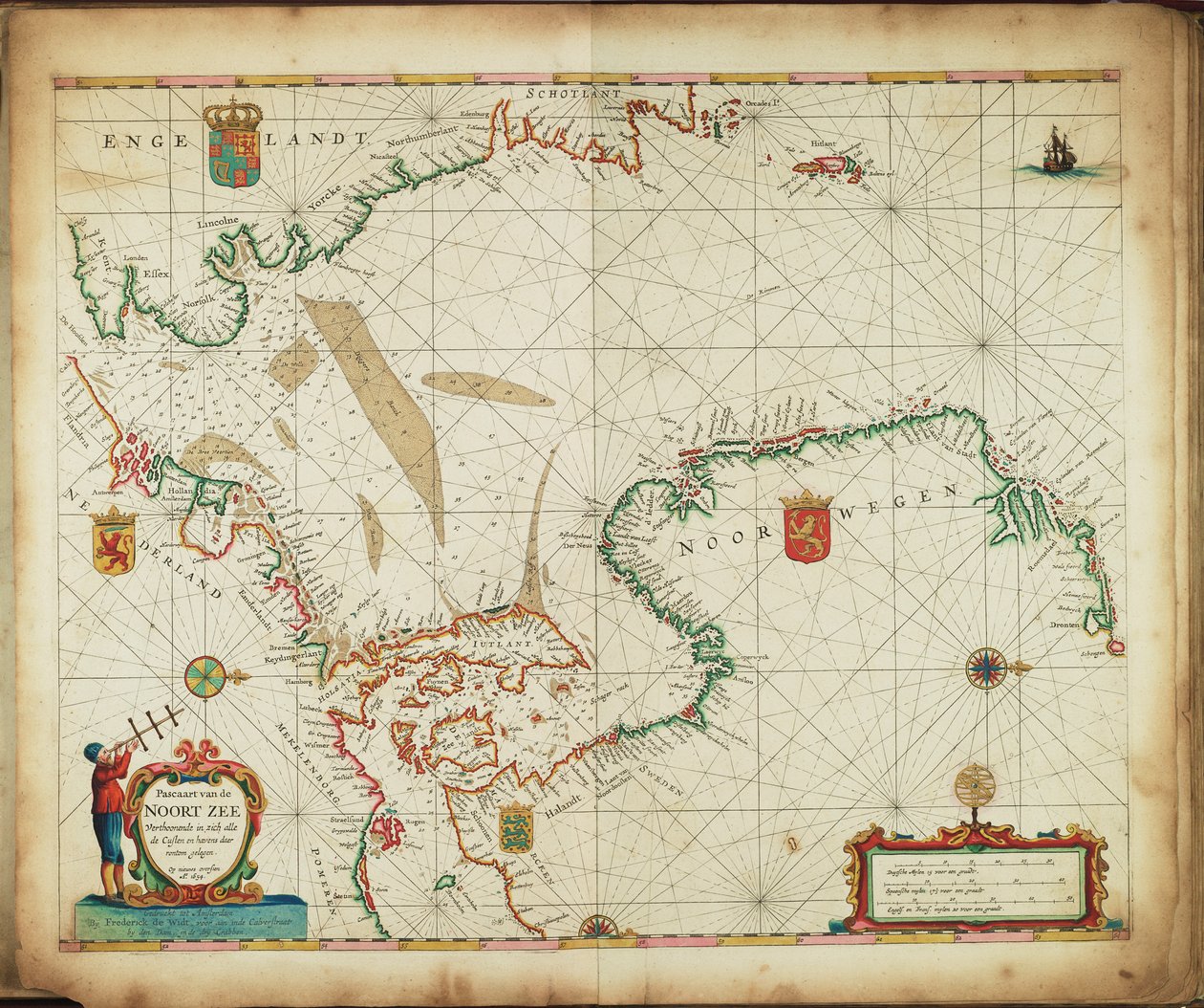 Pascaart van de Noort Zee verthoonende in zich alle de Custen en havens daer rontom gelegen. de Frederick de Wit