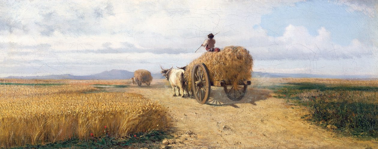 Wheatfield, cerca de 1868, pintura de Federico Rossano (1835-1912), óleo sobre tela, 30x73 cm de Frederico Rossano