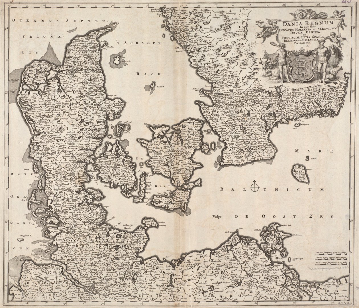 Reino da Dinamarca, onde as ilhas e províncias Ducado Holandesa e Slesvicum dinamarqueses Iutia, Scania, Blekingia e Hallandia de Frederick de Wit