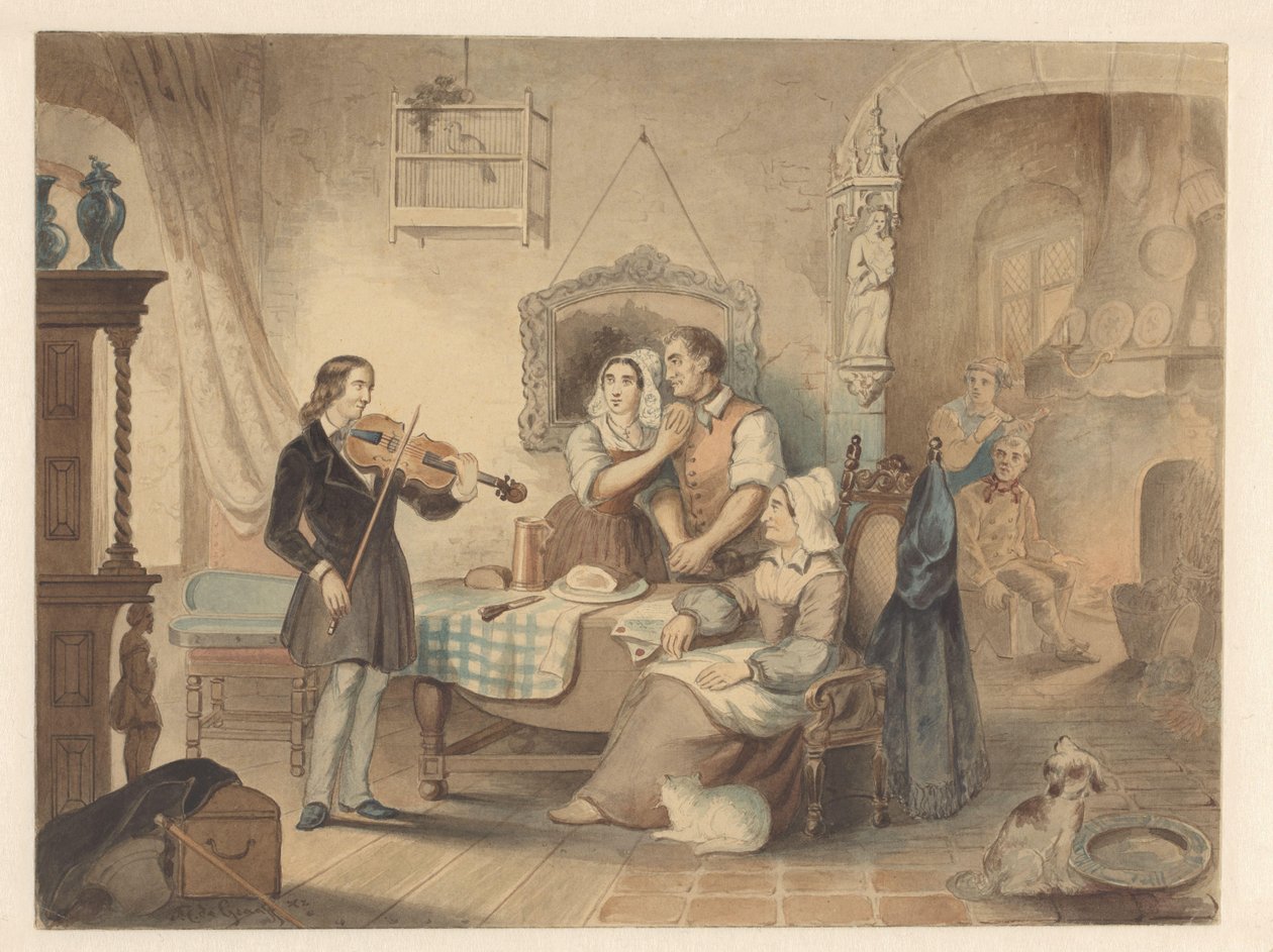 Charles Auguste de Bériot toca violino para uma empresa de Frederik Carel de Graaff (signed by artist)