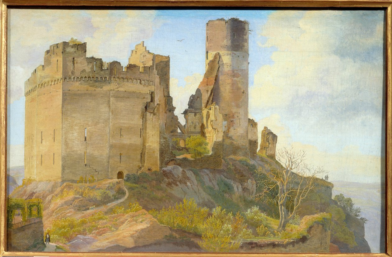 Vista das ruínas do Castelo de Schonburg perto de Oberwesel no Reno na Alemanha Pintura de Frederik Hansen Sodring (1809-1862) de Frederik Hansen Sodring