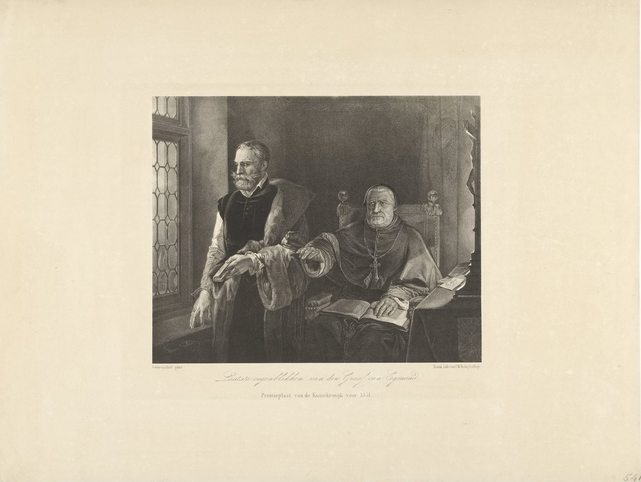 Os últimos momentos de Egmond em sua cela, 1568 Últimos momentos do Conde de Egmond (título no objeto) de Frederik Hendrik Weissenbruch (possibly)