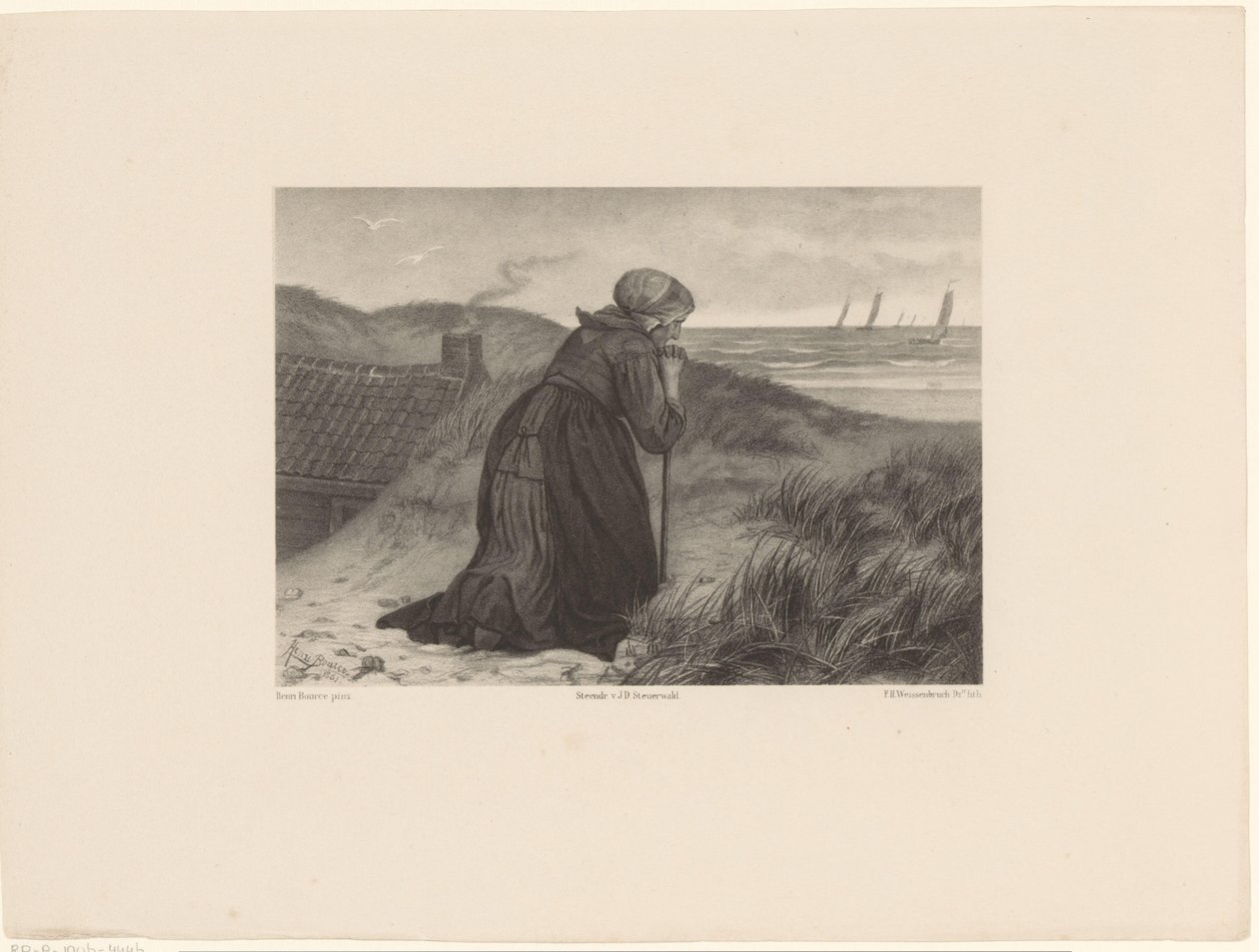 Mulher idosa encostada à bengala de Frederik Hendrik Weissenbruch