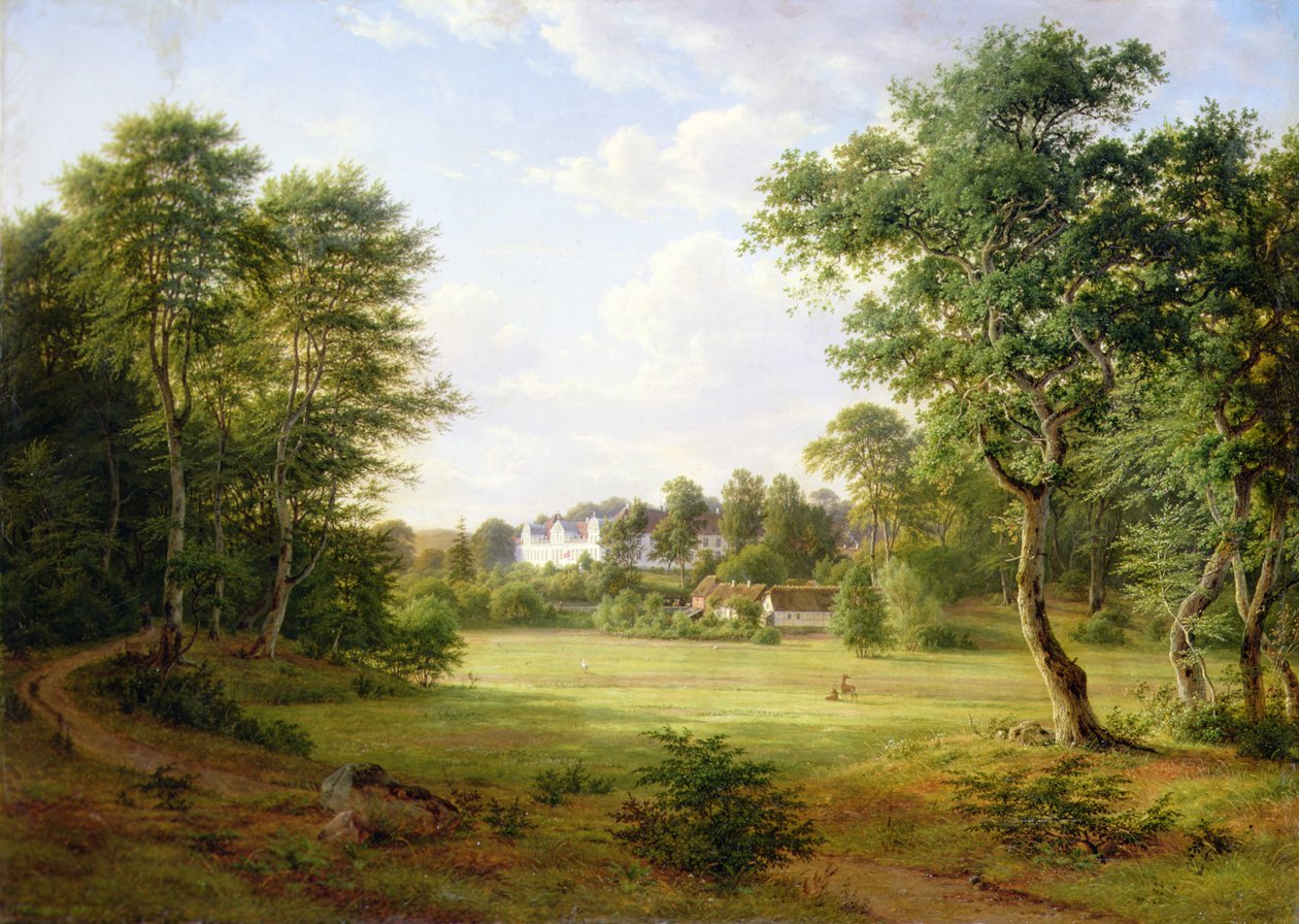 Paisagem dinamarquesa com um pequeno castelo (óleo sobre tela) de Frederik Kiaerskou