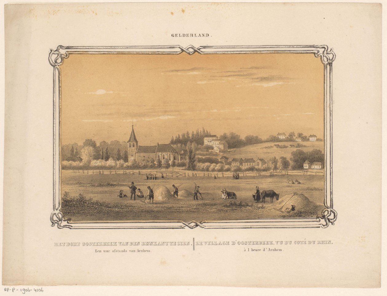 Vista de Oosterbeek com figuras de feno
Vista da aldeia de Oosterbeek a partir do lado do Reno. A uma hora de distância de Arnhem. (título sobre o objecto)
Gelderland (título da série sobre o objecto) de Frederik Lodewijk Huygens