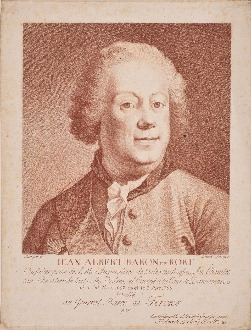 Retrato do Barão Johann Albrecht von Korff 1697-1766 , meados do século XVIII. de Frederik Ludvig  Bradt
