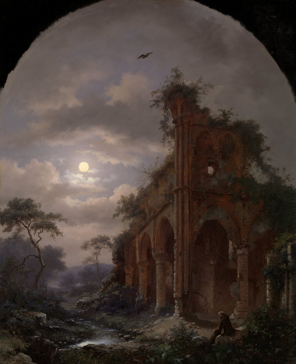 Meditação de monge perto de uma ruína à luz da lua
Meditando o monge perto de uma ruína à noite de Frederik Marinus Kruseman (signed by artist)