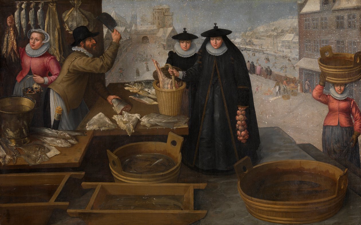 Mercado do peixe (óleo sobre tela) de Frederik Valckenborch
