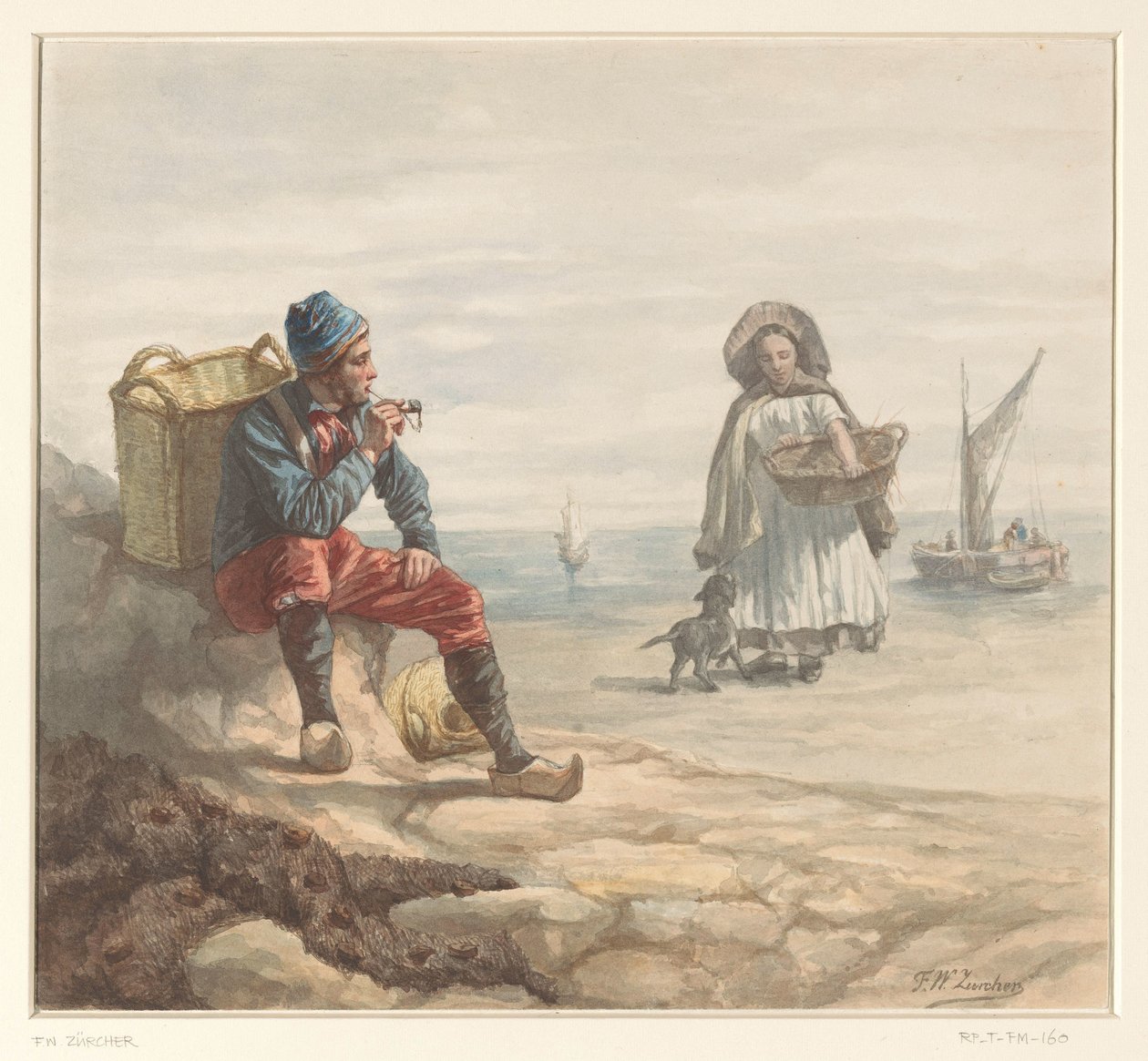 Pescadores na praia de Frederik Willem Zürcher