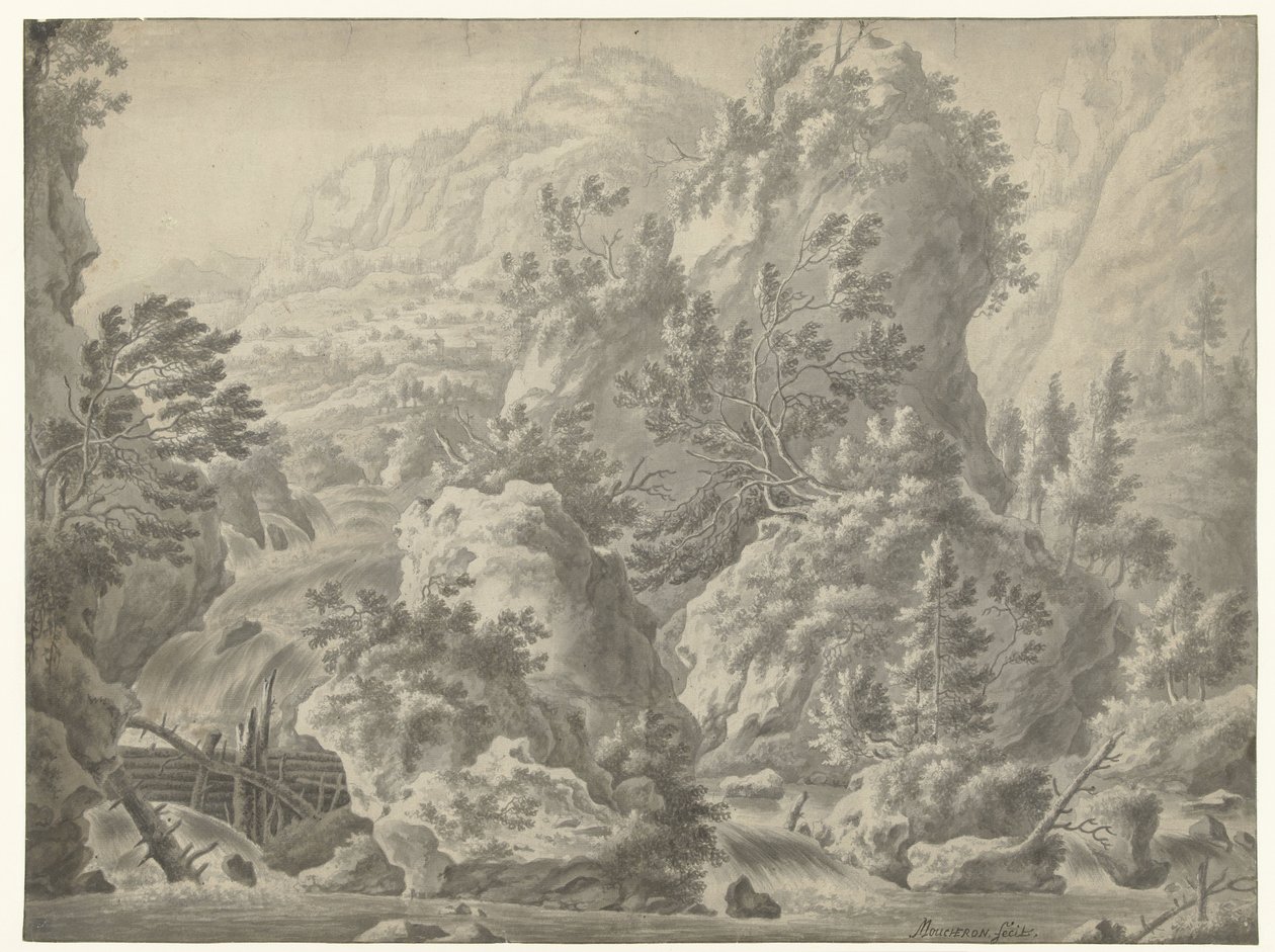 Paisagem de montanha com queda de água de Frederik de Moucheron