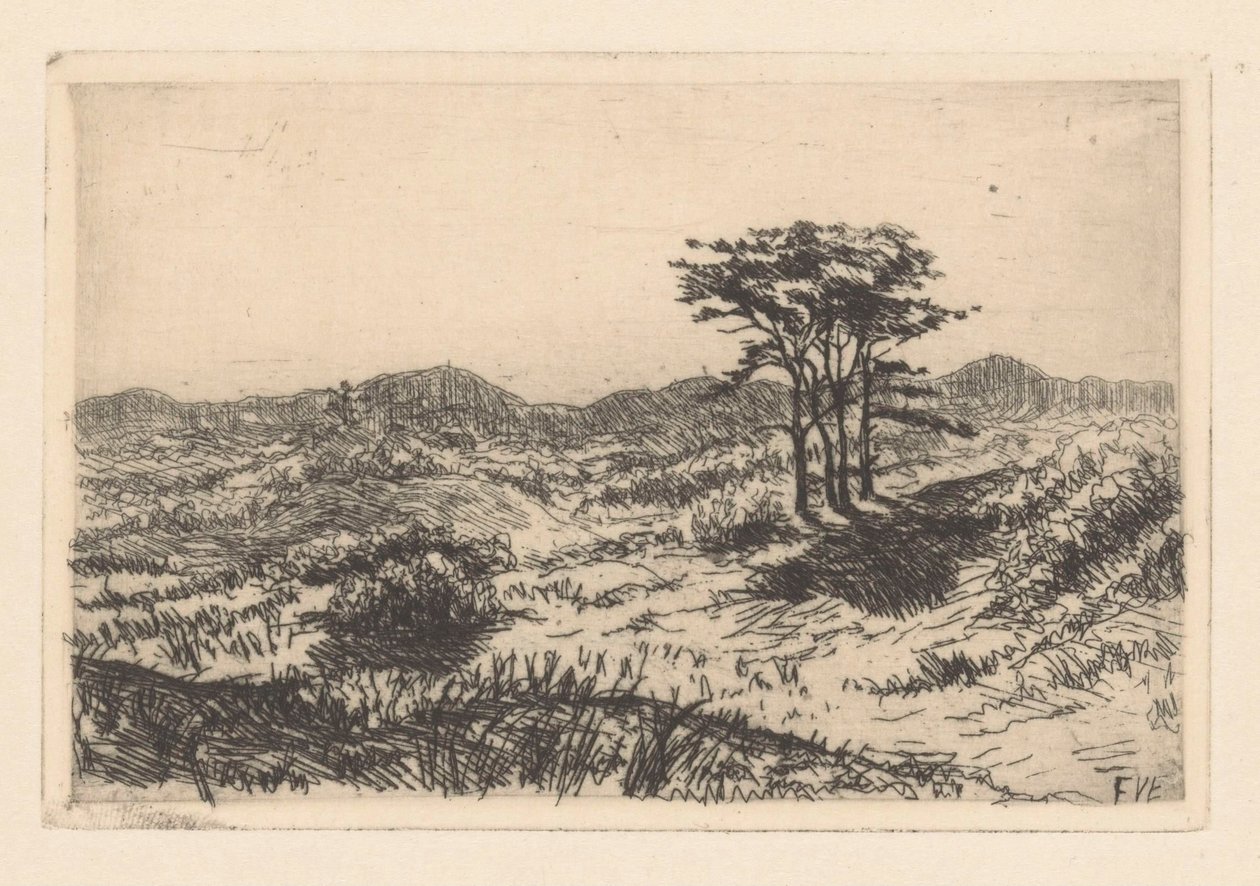 Paisagem montanhosa com três pinheiros de Frederik van Eeden
