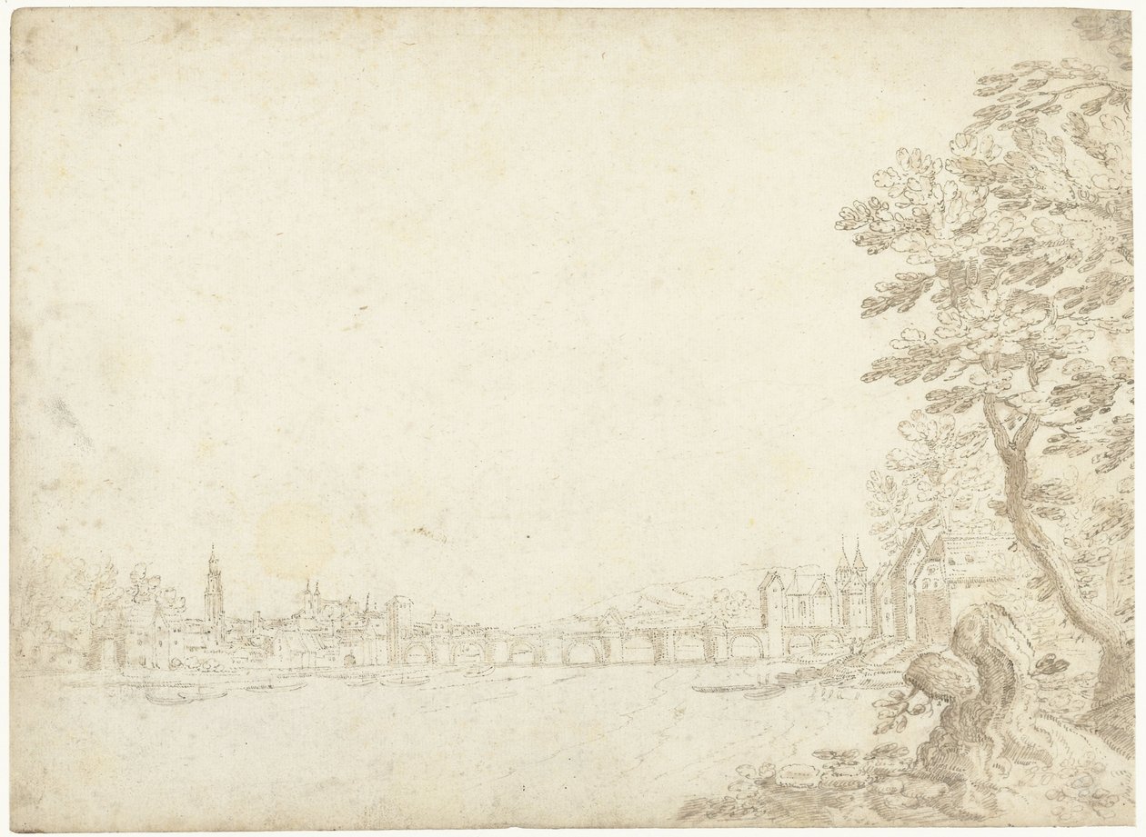 Vista de uma cidade sobre um rio (o Danúbio?) de Frederik van Valckenborch