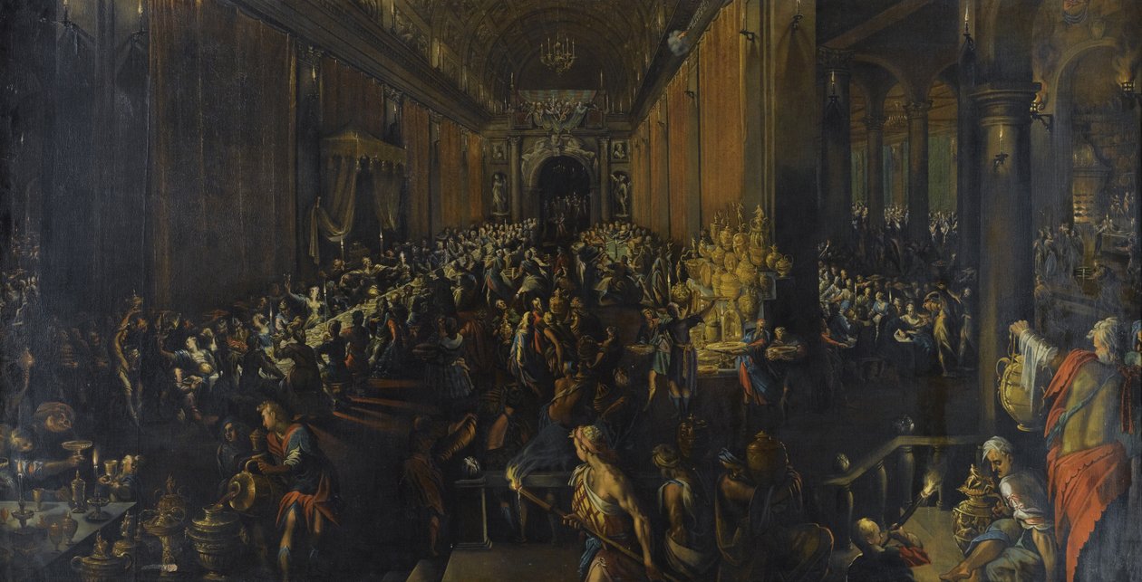 A festa de Belsazar, 1596 de Frederik van Valckenborch