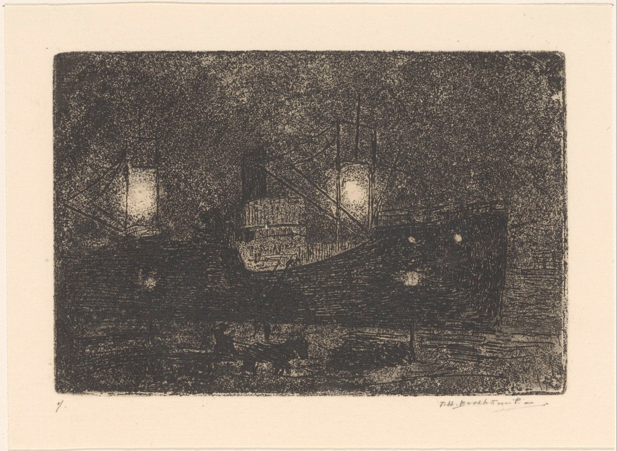 Barco no cais à noite de Frederika Henriëtte Broeksmit (signed by artist)